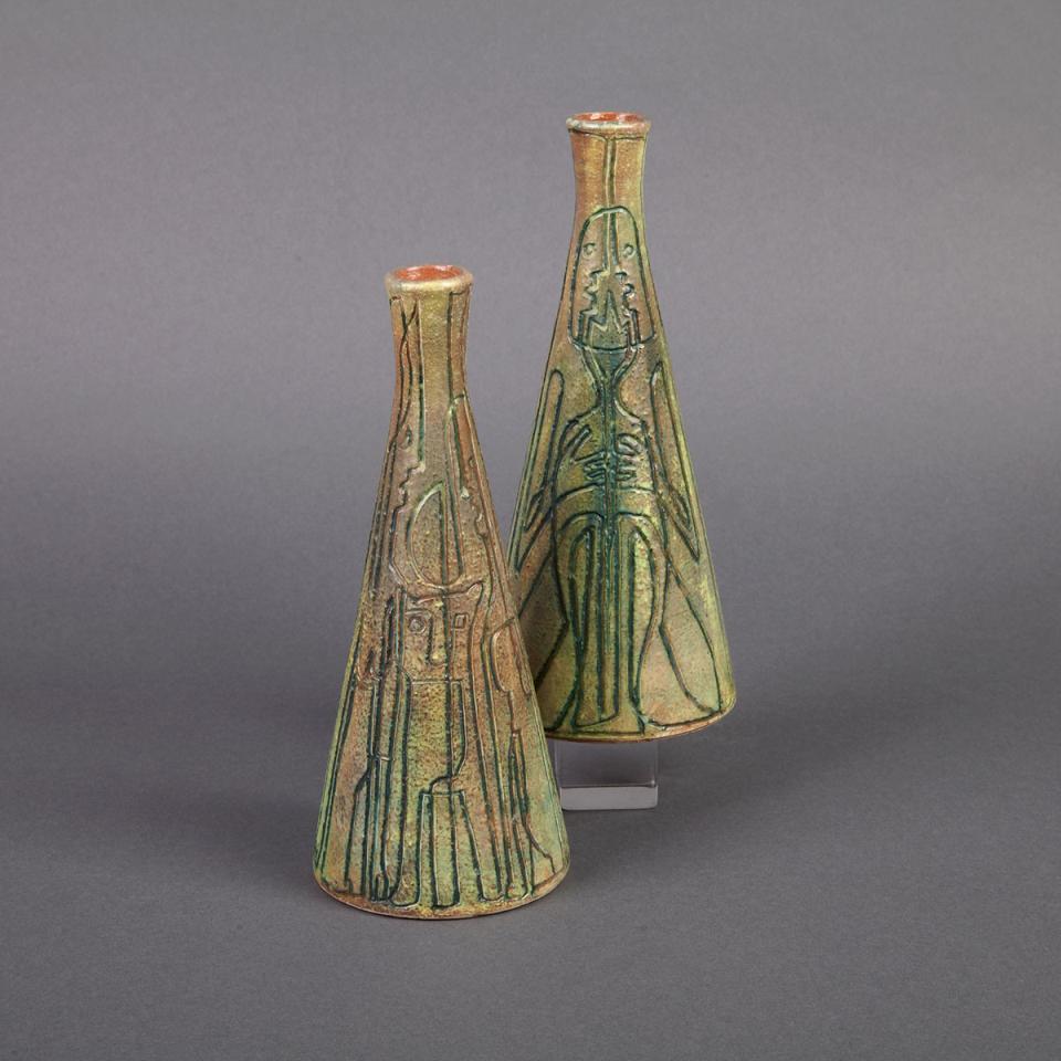 Pair of Brooklin Pottery Candlesticks, Theo and Susan Harlander, mid-20th century