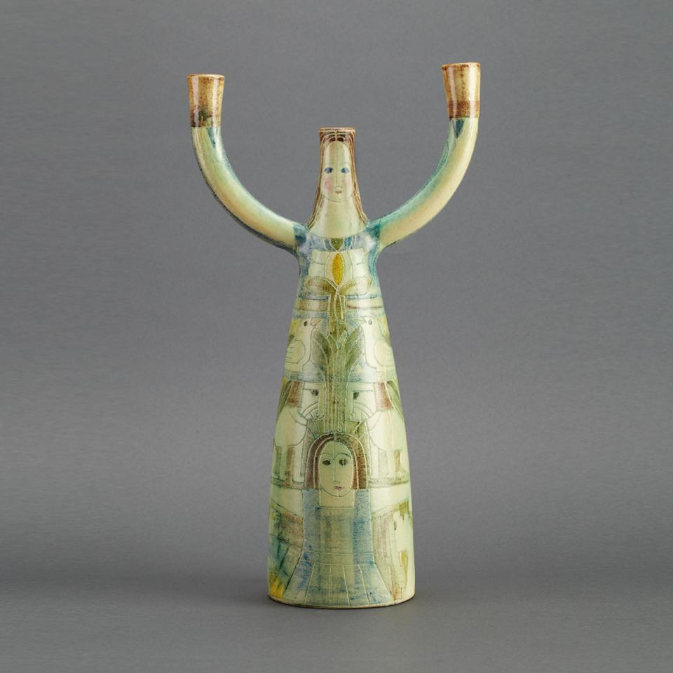 Brooklin Pottery Figural Candelabrum, Theo and Susan Harlander, mid-20th century