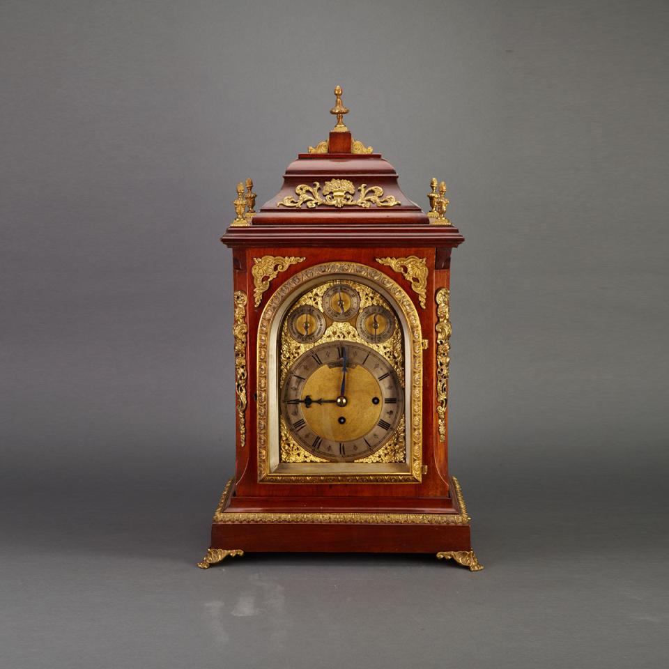 Large George III Style Ormolu Mounted Mahogany Quarter Chiming Bracket Clock, John Hunt, Preston, c.1900