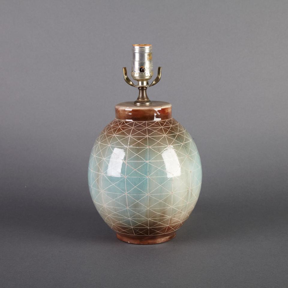 Brooklin Pottery Table Lamp, Theo and Susan Harlander, mid-20th century