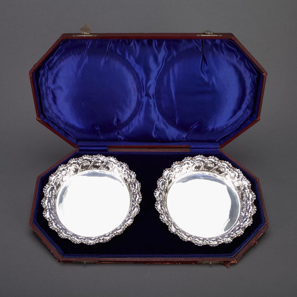 Pair of Victorian Silver Strawberry Dishes, John Round, Sheffield, 1895
