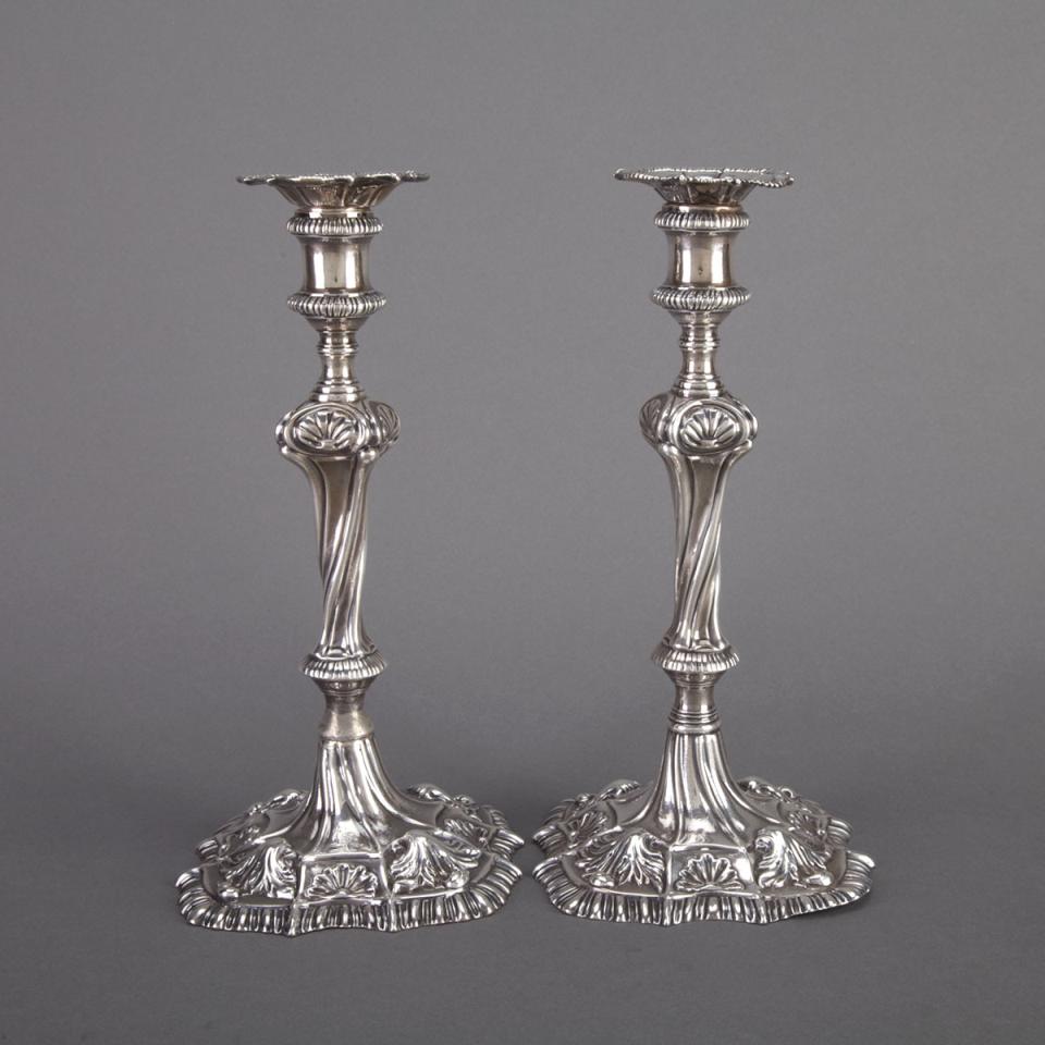 Pair of George III Silver Table Candlesticks,  William Cafe, London, 1765