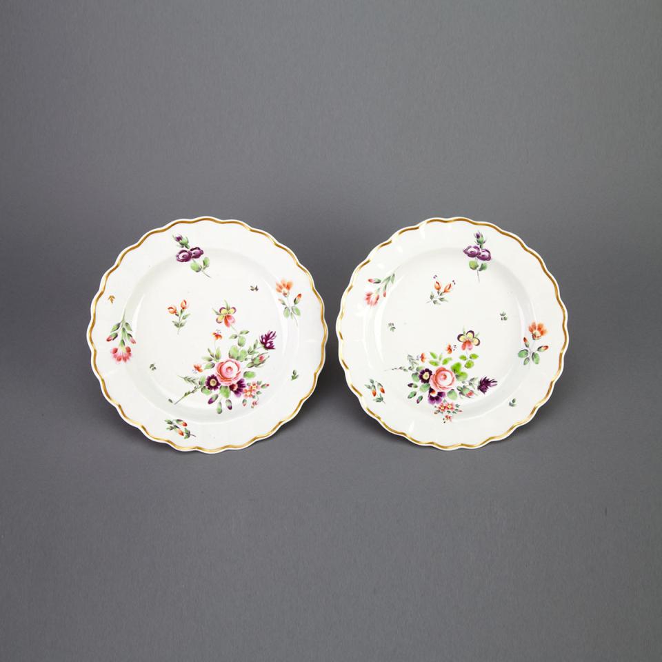 Pair of Worcester Flower Painted Lobed Plates, c.1770