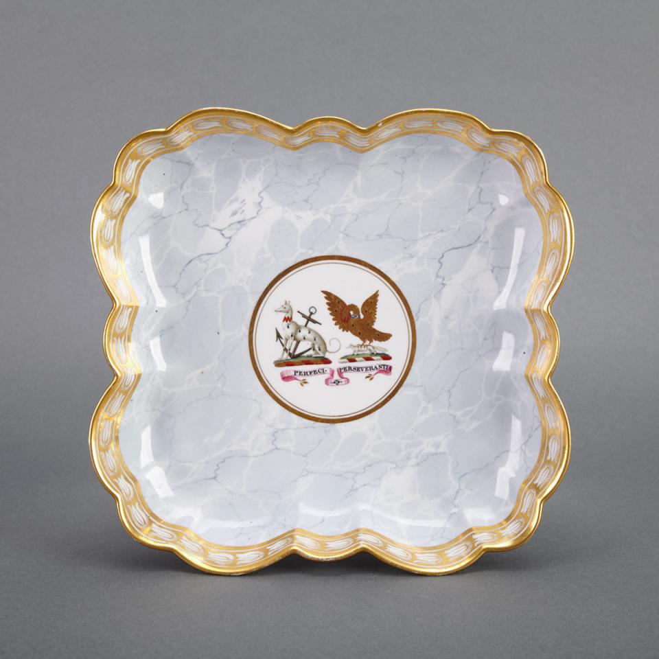 Barr, Flight & Barr Worcester Grey Marbled Ground Armorial Square Dish, c.1805-10