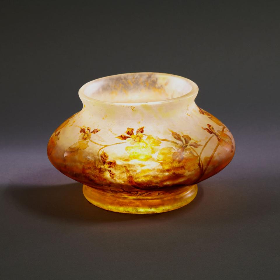 Daum Enameled Cameo Glass Orchids Vase, c.1900