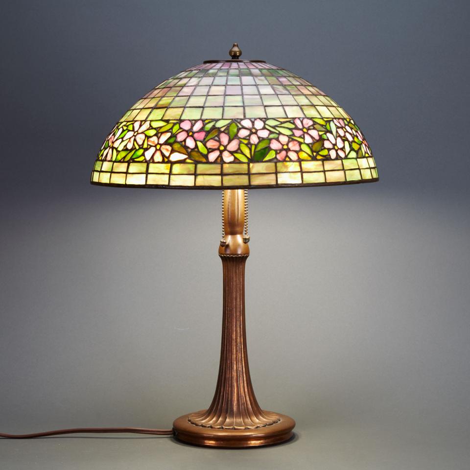 Handel Glass Mosaic and Bronze Table Lamp, c.1910