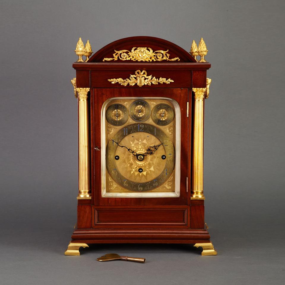 Large George III Style Ormolu Mounted Mahogany Quarter Chiming Bracket Clock, c.1900