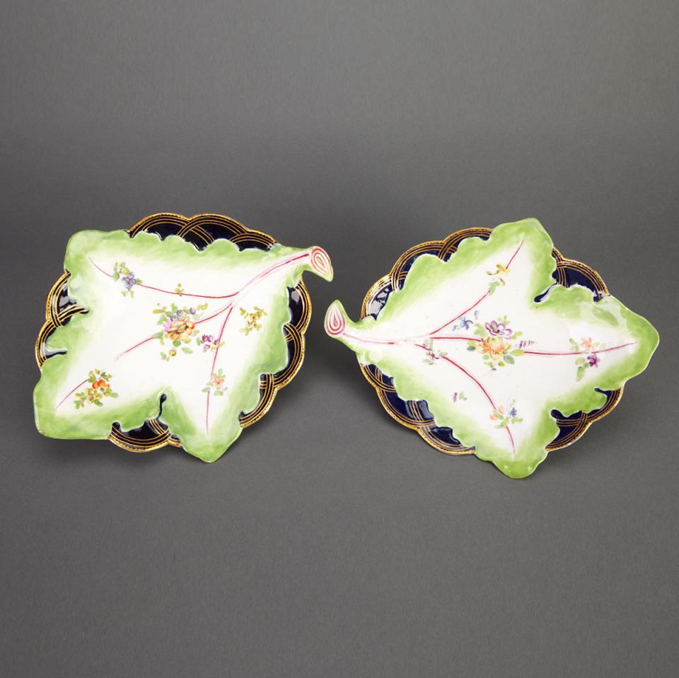 Pair of Derby Moulded Leaf Dishes, c.1765-70