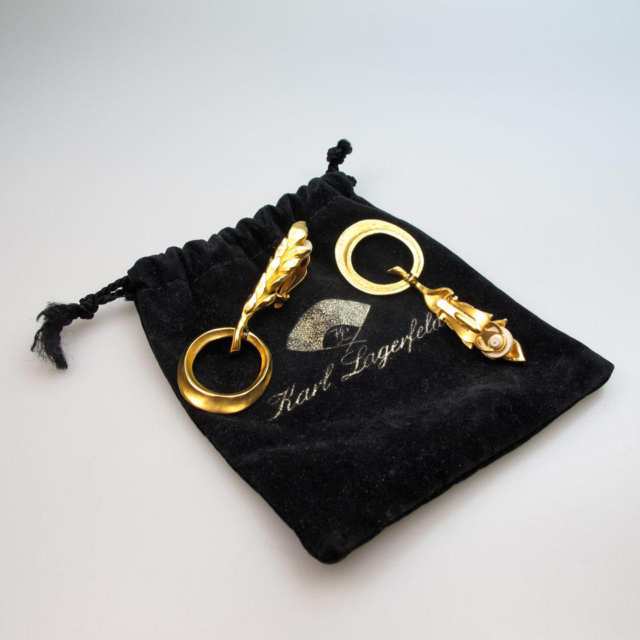 Pair Of Karl Lagerfeld Gold-Tone Metal Clip-Back Drop Earrings