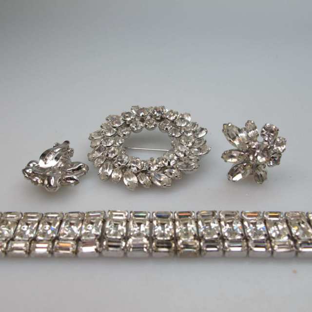 Sherman Silver Tone Metal Brooch, Earrings And Bracelet