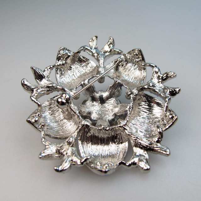Unsigned Silver Tone Metal Floral Brooch
