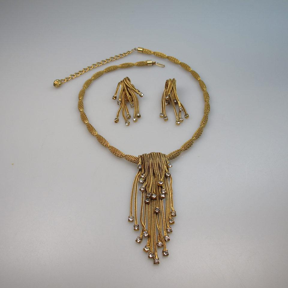 Hobe Gold Tone Metal Necklace And Clip-Back Earrings