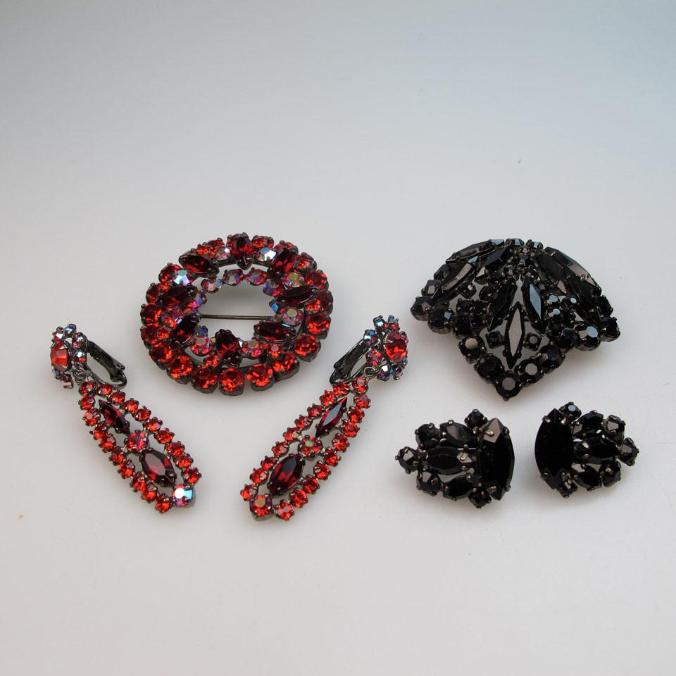 Two Sherman Japanned Metal Brooch And Earring Suites