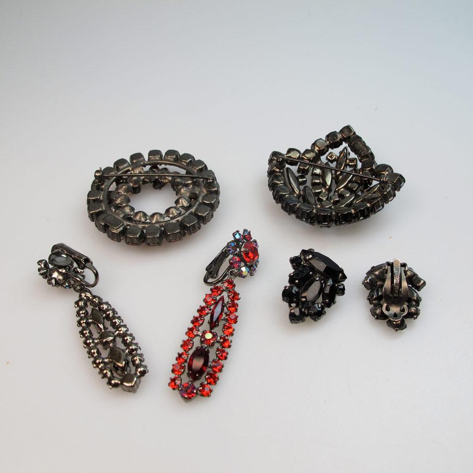 Two Sherman Japanned Metal Brooch And Earring Suites