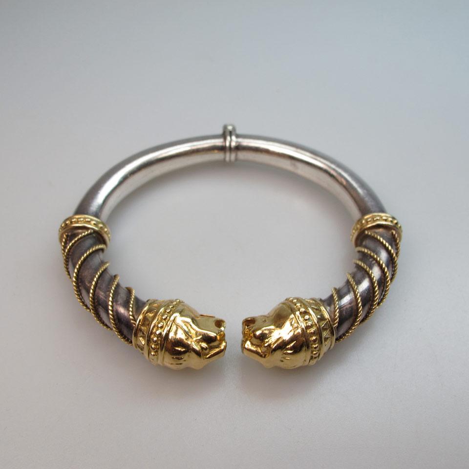 Sterling Silver And 18k Yellow Gold Spring Hinged Bangle