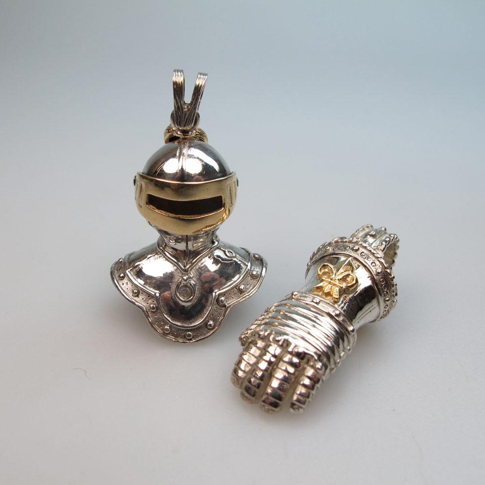 2 Sterling Silver And 18k Yellow Gold Pendants