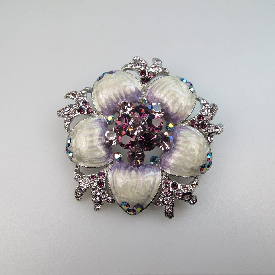 Unsigned Silver Tone Metal Floral Brooch