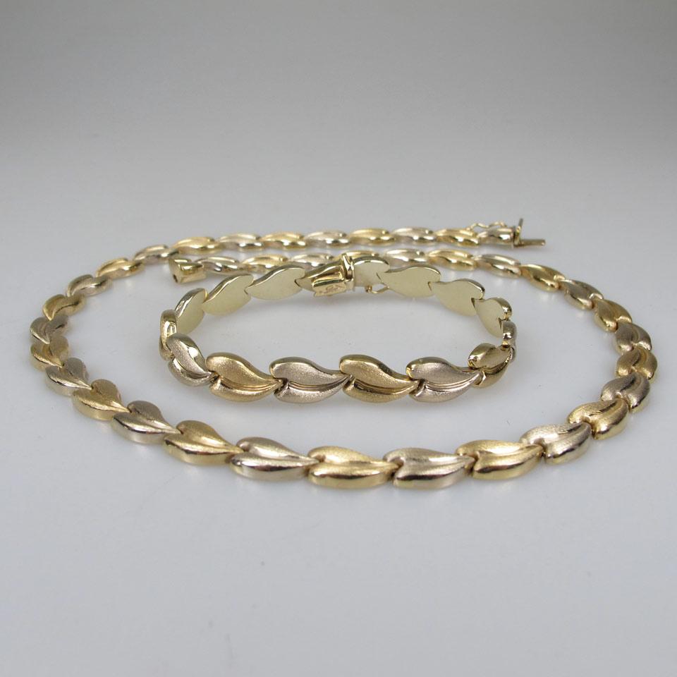 14k Two Tone Yellow Gold Necklace And Bracelet