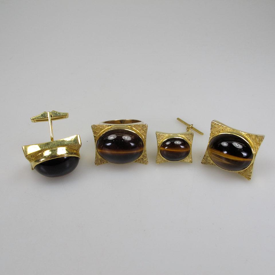 14k Yellow Gold Ring, Cufflink And Tie Tack Suite
