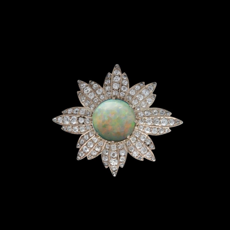 18k Yellow Gold And Silver Star Burst Brooch