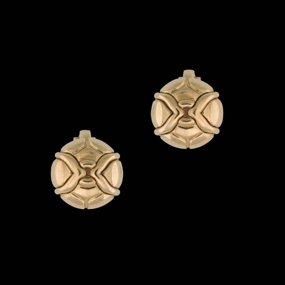 Pair Of Bulgari 18k Yellow Gold Clip Back Button Earrings
