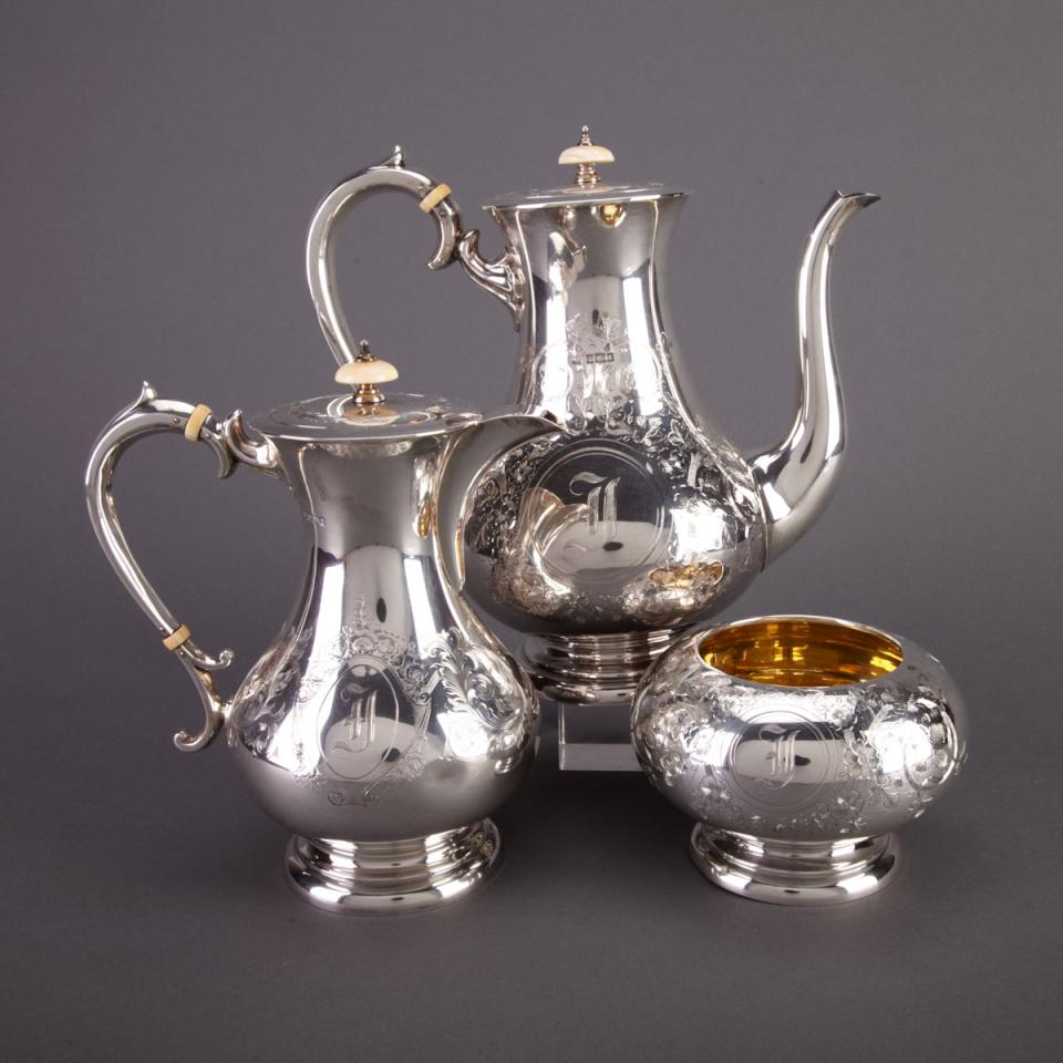 Edwardian Silver Coffee Pot, Hot Water Pot and Waste Bowl, John Round, Sheffield, 1909-11