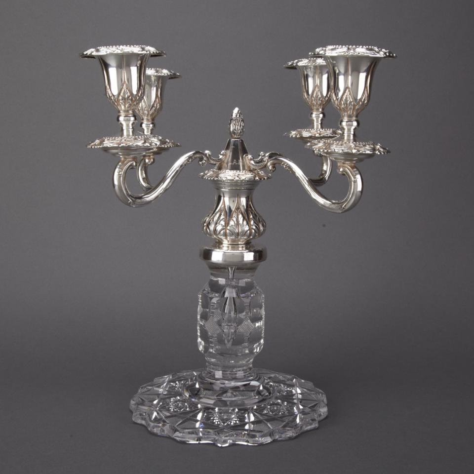 Canadian Silver and Cut Glass Four-Light Candelabrum, Roden Bros. Toronto, c.1906