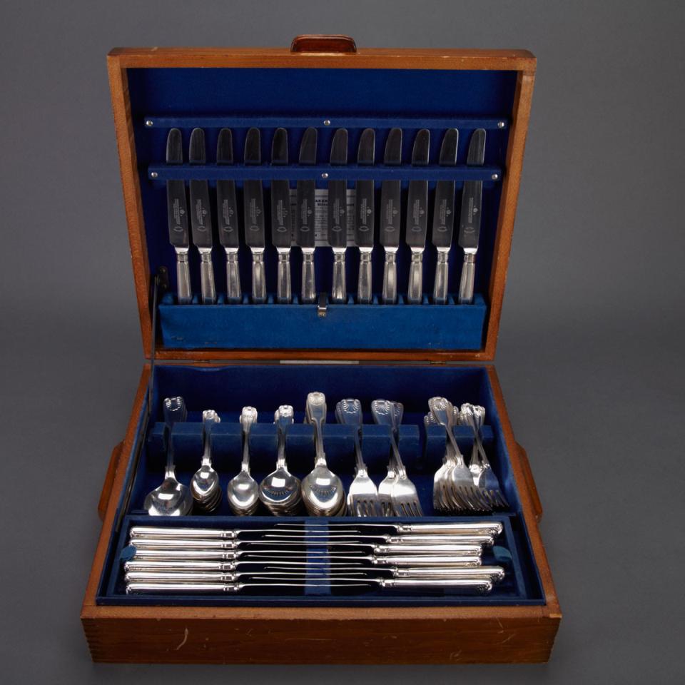 English Silver Plated Fiddle, Thread and Shell Flatware Service, Harrison Bros. & Howson, 20th century