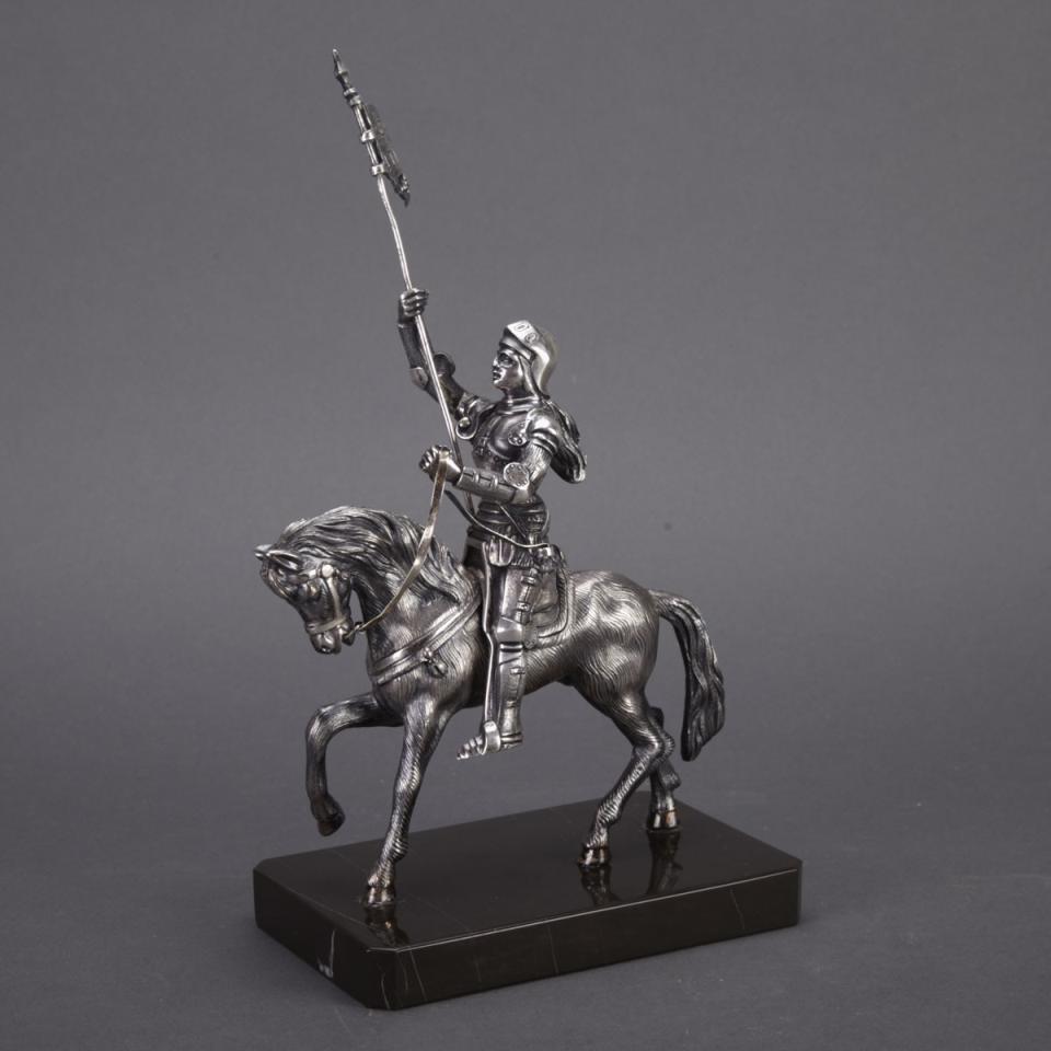 Portuguese Silver Equestrian Group of Joan of Arc, Lisbon, 20th century