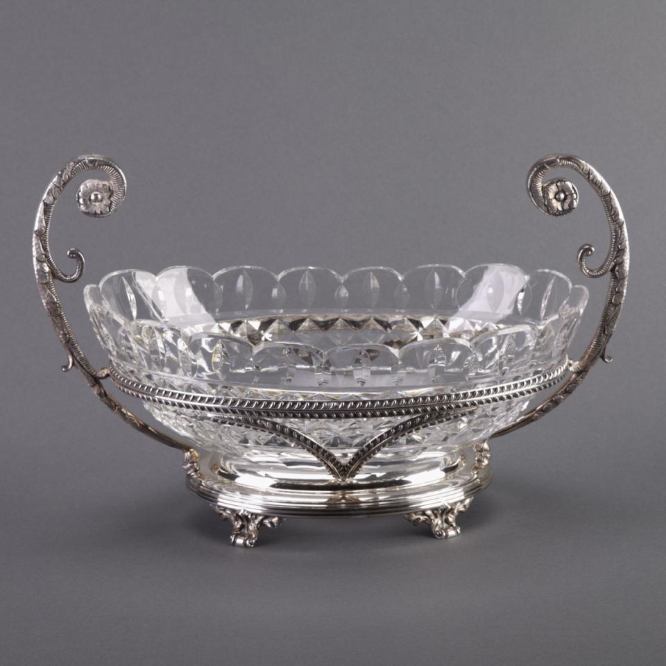 English Silver Plated and Cut Glass Oval Centrepiece, early 20th century