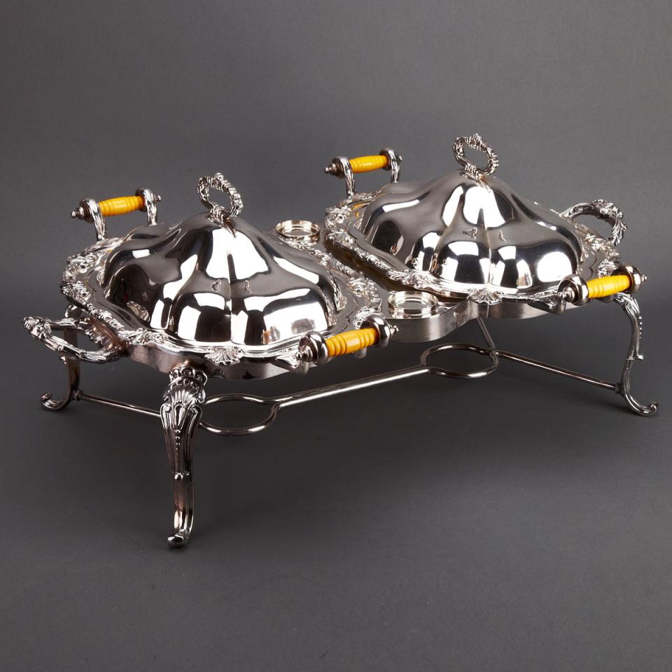 English Silver Plated Two-Dish Supper Set, 20th century