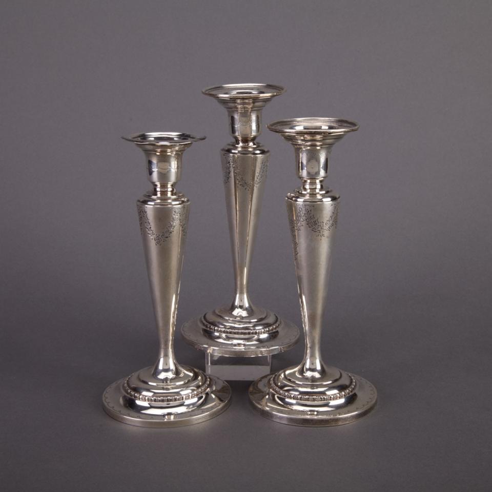 Three Canadian Silver Table Candlesticks, Henry Birks & Sons, Montreal, Que., early 20th century
