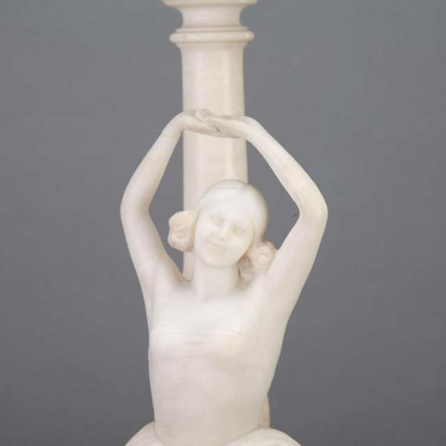 Italian Carved Alabaster Figural Table Lamp, c.1920