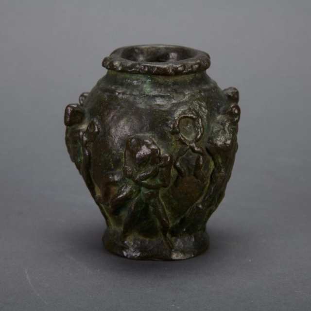 Small Patinated Bronze Vase, mid 20th century