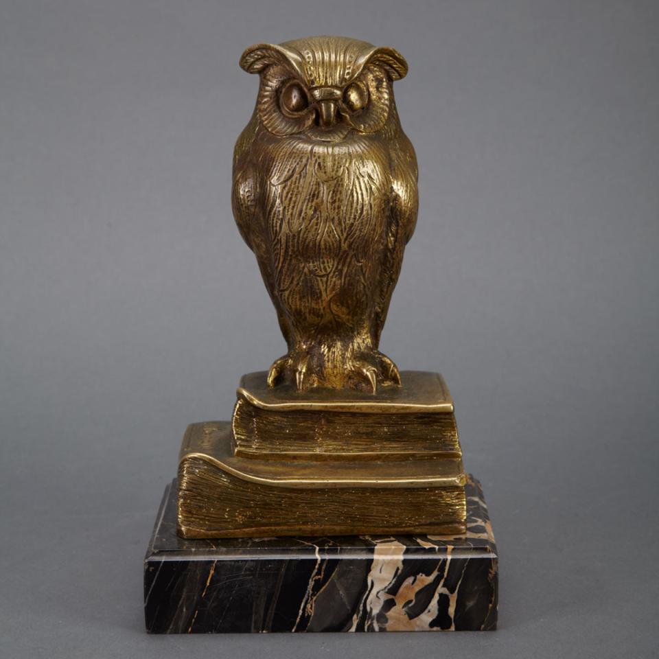 French Gilt Bronze Owl Form Bookend, c.1920