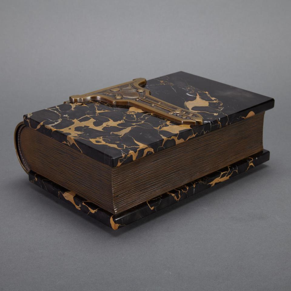 Bronze Mounted Marble Book Form Cigar Box, mid 20th century