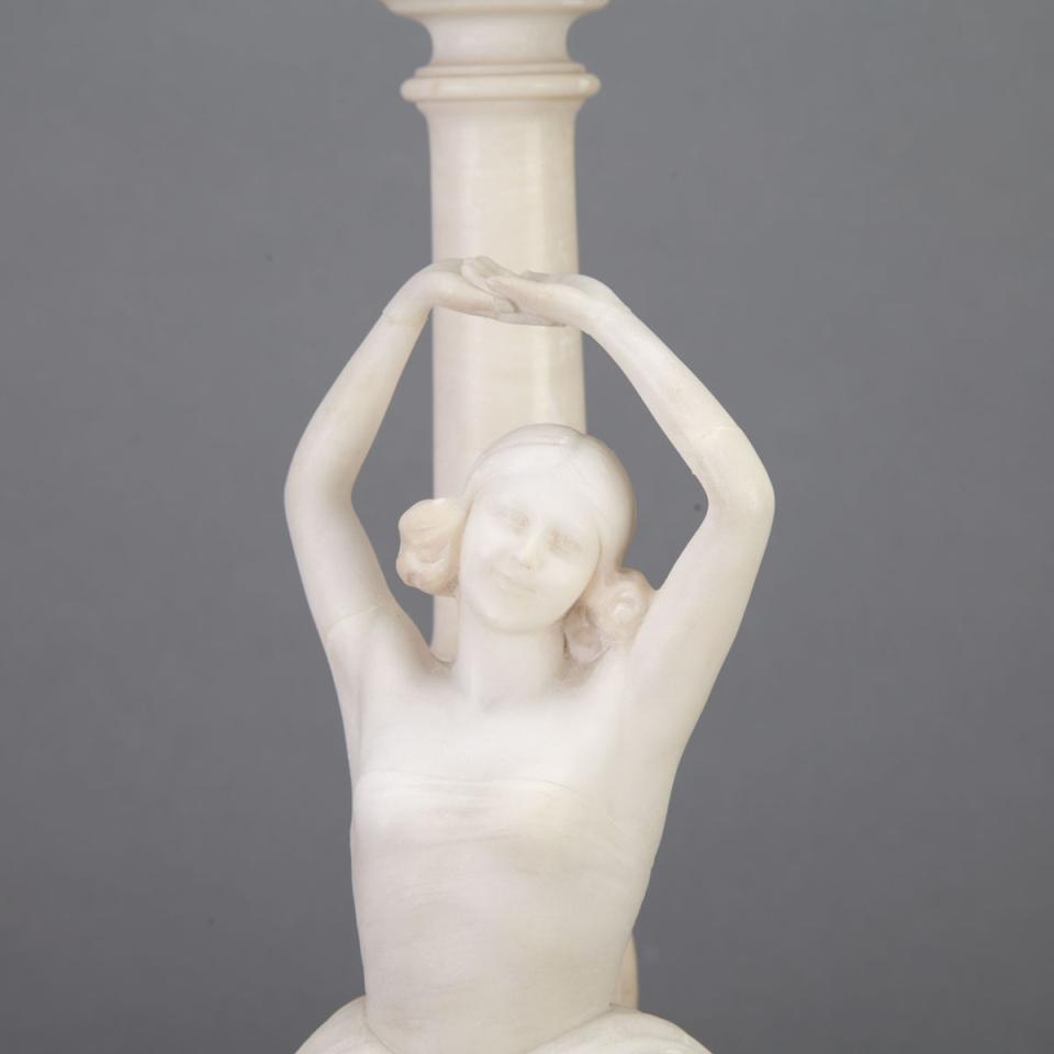 Italian Carved Alabaster Figural Table Lamp, c.1920