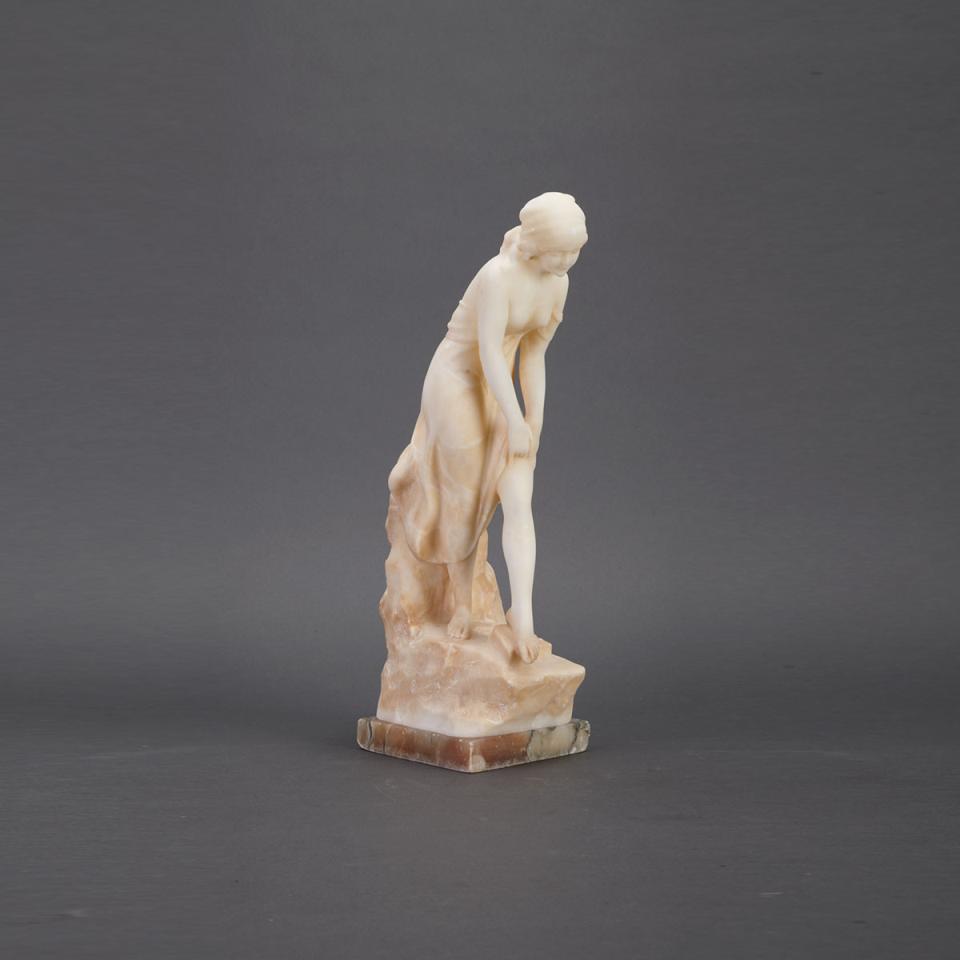 Italian Carved Alabaster Figure of a Young Woman, mid 20th century