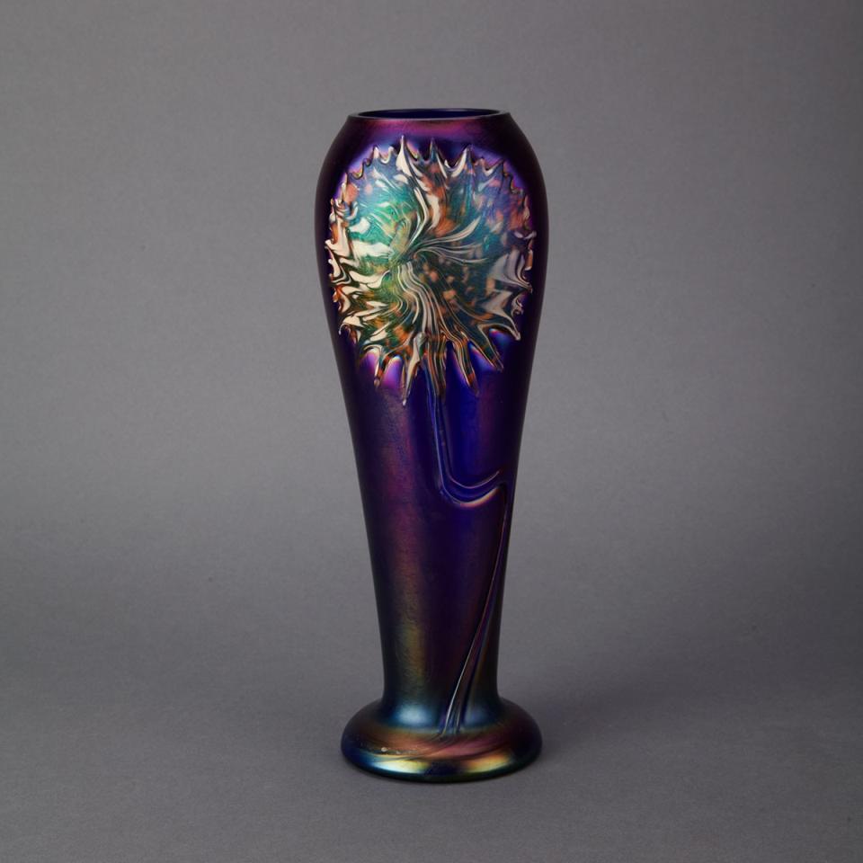 Bohemian Iridescent Blue Glass Vase, c.1900
