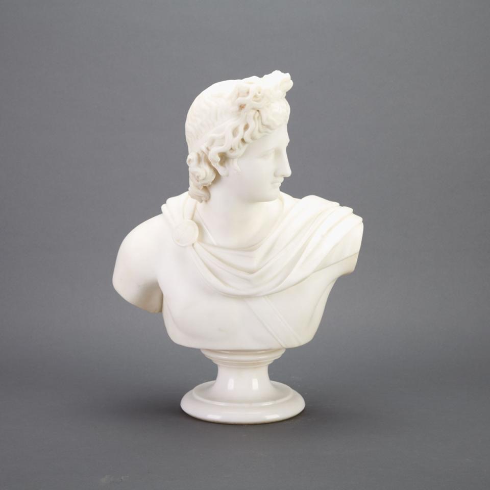 Italian Marble Bust of The Apollo Belvedere, 20th century