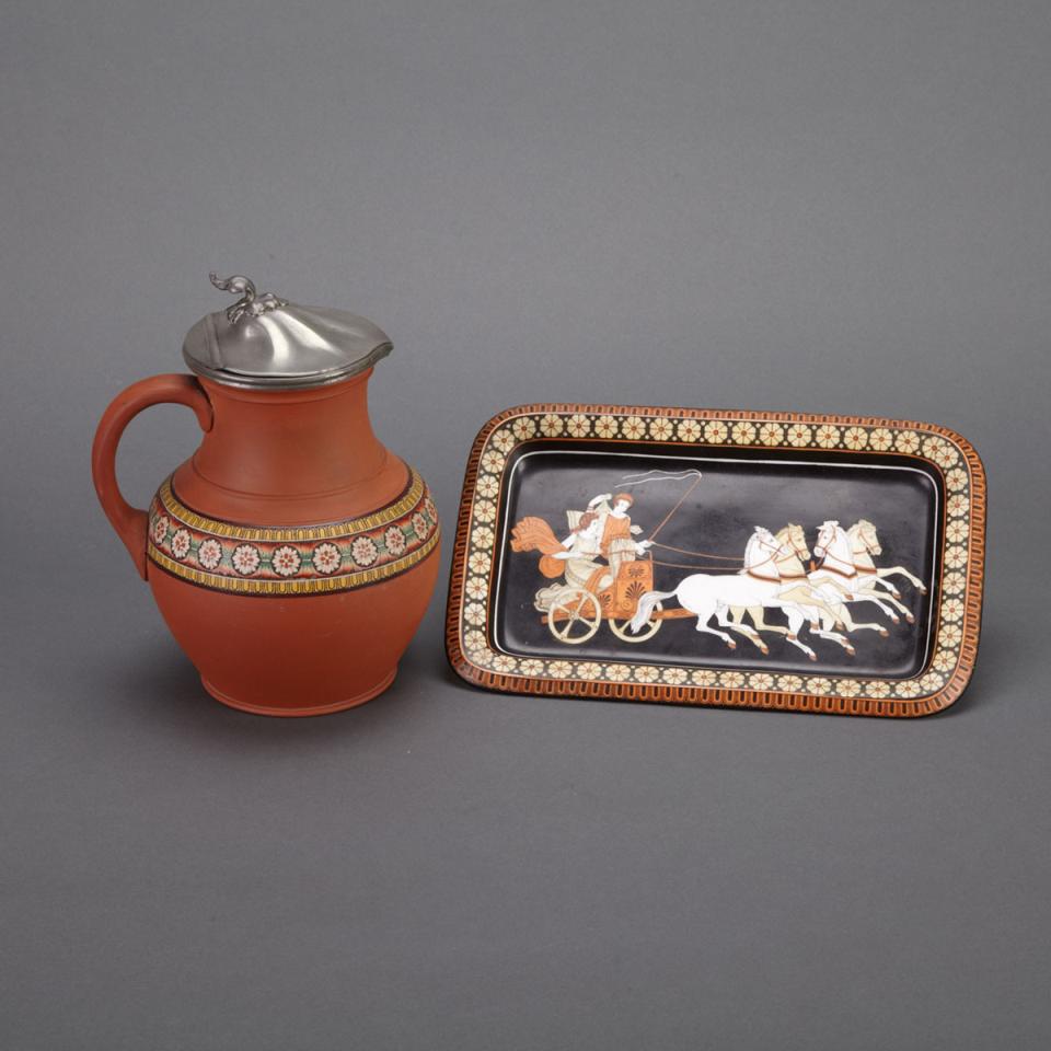 Samuel Alcock Terracotta Jug and Etruscan Style Tray, mid-19th century