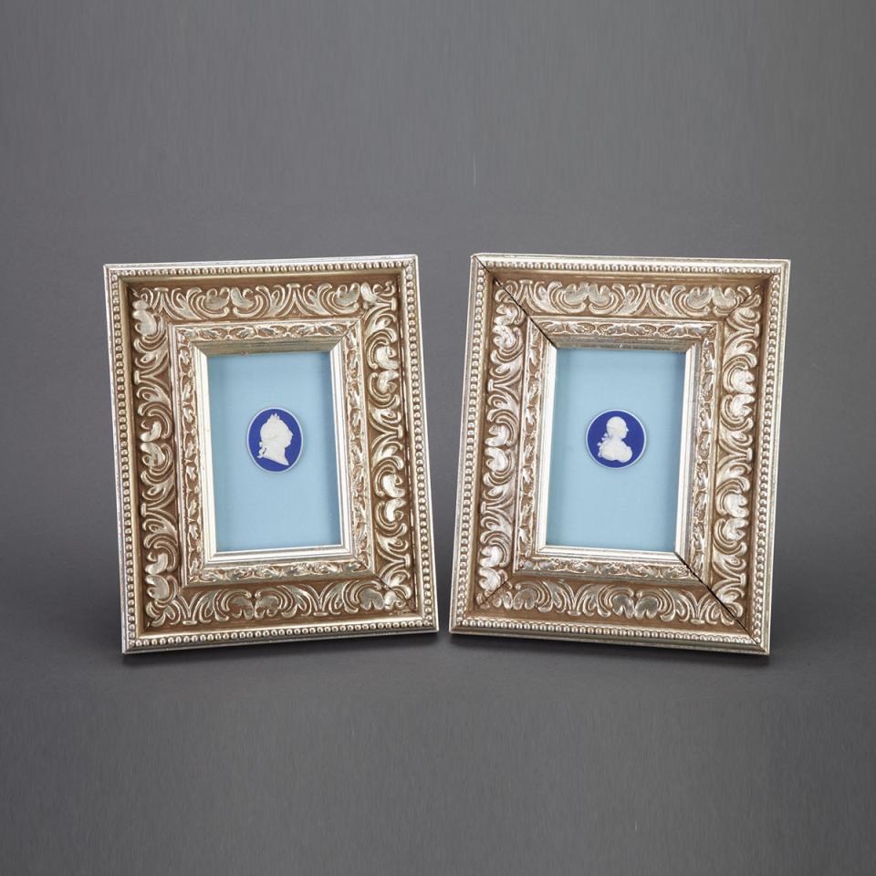Two Wedgwood Blue Jasper Oval Portrait Medallions of George III and Leopold II, late 18th century