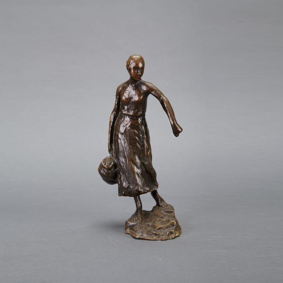 French School Patinated Bronze Figure of a Water Bearer, early 20th century