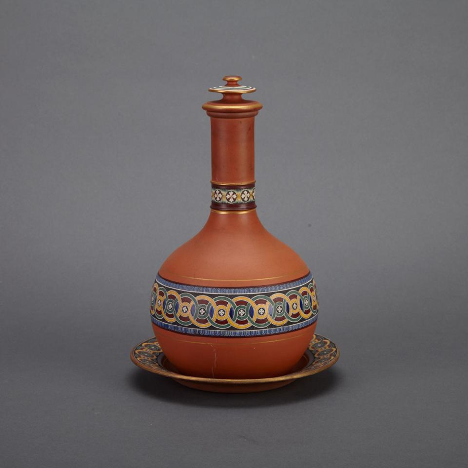 Samuel Alcock Terracotta Carafe with Stopper and Stand, mid-19th century