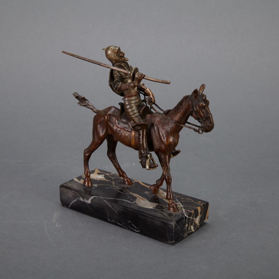 Small Cold Painted Bronze Equestrian Group of Don Quixote on Rocinante