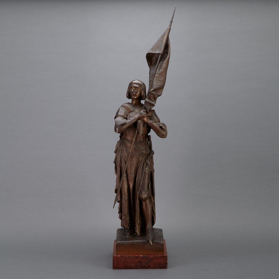 French Patinated White Metal Figure of Joan of Arc, c.1900