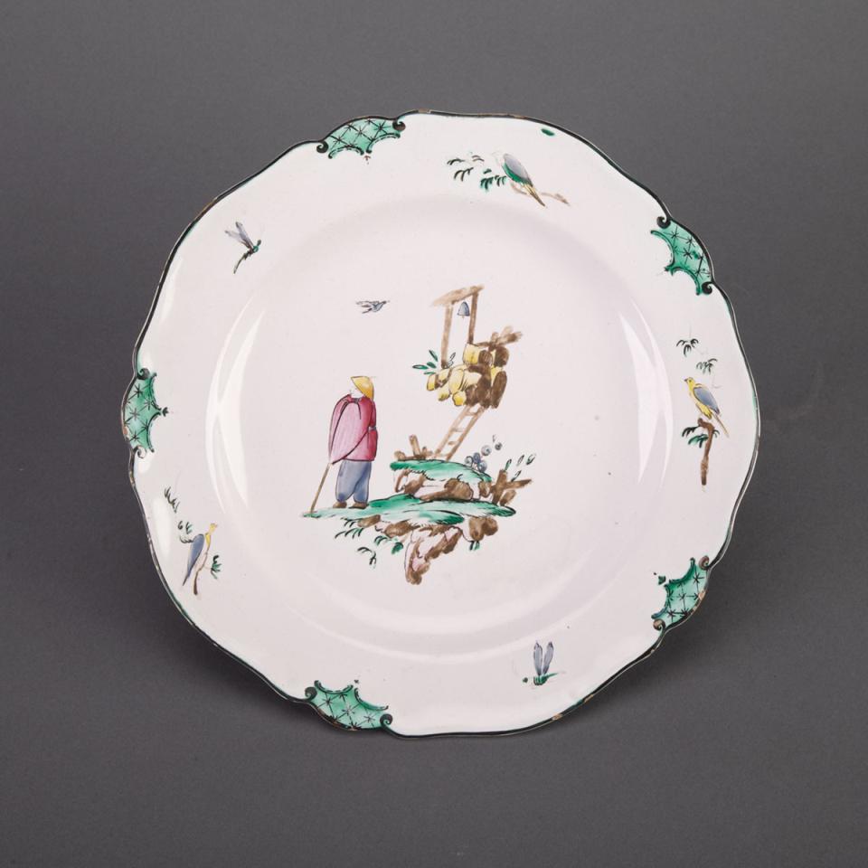 French Marseille Faience Chinoiserie Plate, late 18th century