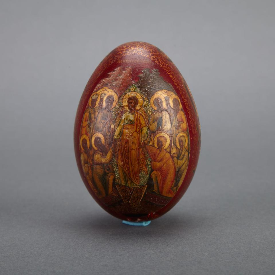 Russian Red Lacquered Papier Maché Easter Egg, 19th century