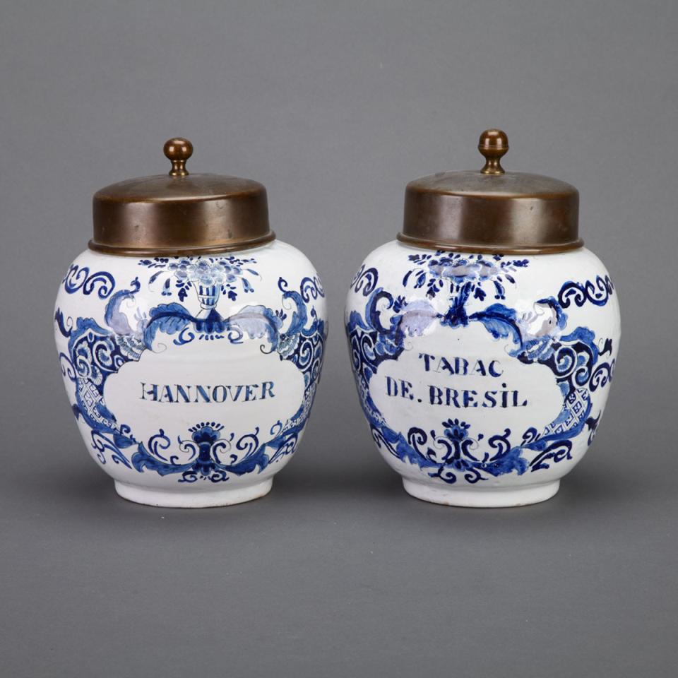 Pair of Delft Apothecary Jars, 19th century
