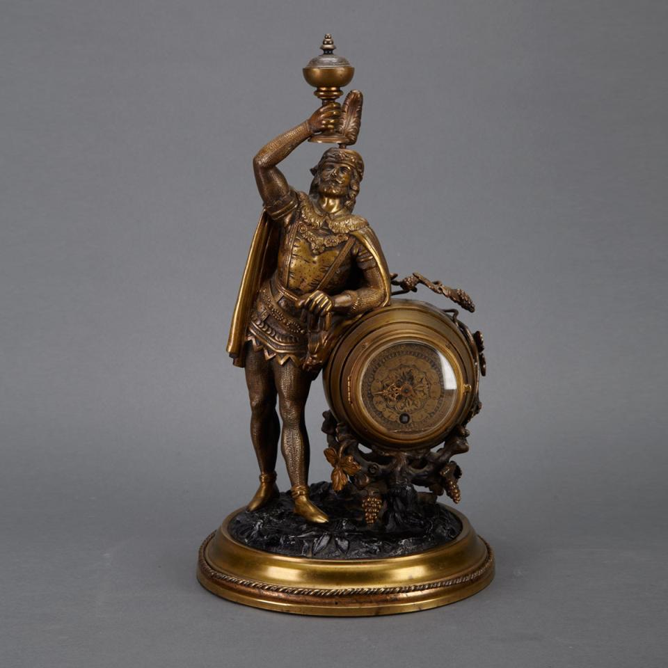 French Gilt Bronze and Lacquered Metal Figural Table Clock, 19th century